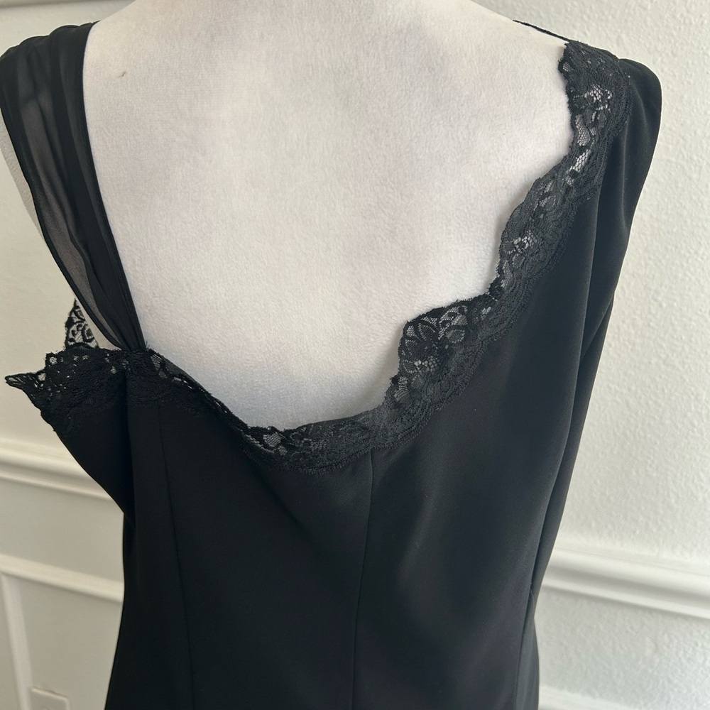 Dawn Joy Evening Black Lace Trim Asymmetrical Dress, Size 16 - Picture 4 of 7